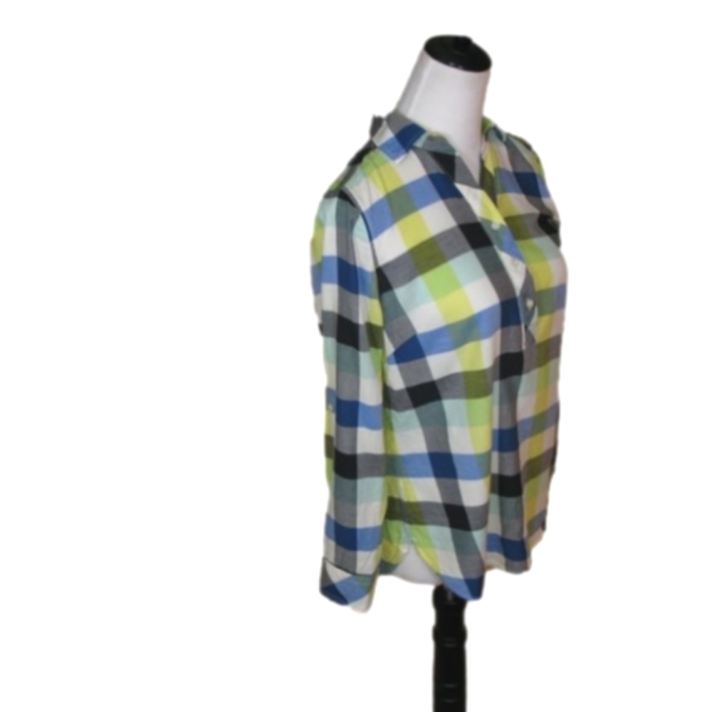 Talbot's Yellow/Blue Plaid Partial Button Front B… - image 6